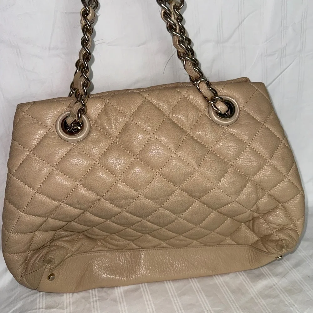 Kate‎ Spade New York Beige Quilted Leather Chain Strap Shoulder Tote Bag Large